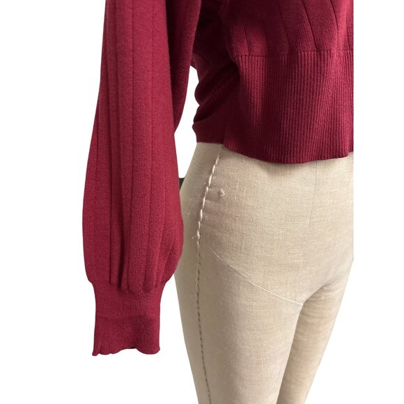 Cozy Co. by Cozy Casual Ribbed Burgundy Sweater Top With V-Neck Long Sleeves XS - Picture 3 of 11